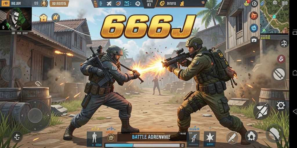 Tampilan gameplay intens di arena Battle Royale 666J.