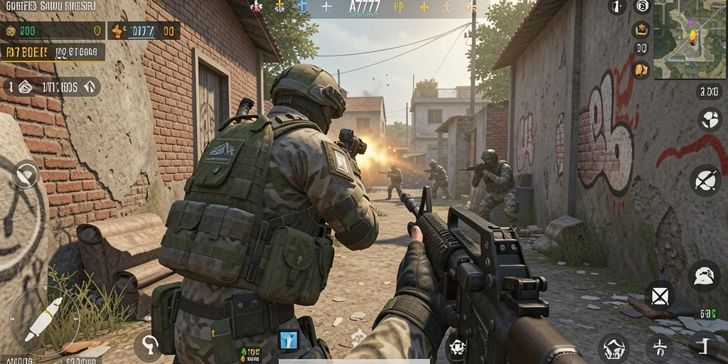 Screenshot menunjukkan aksi tembak-menembak yang mendebarkan dalam game FPS.