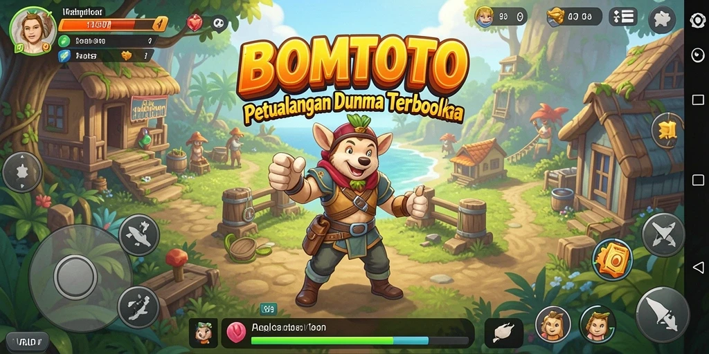 Screenshot utama BOMTOTO menampilkan petualangan seru di dunia terbuka.