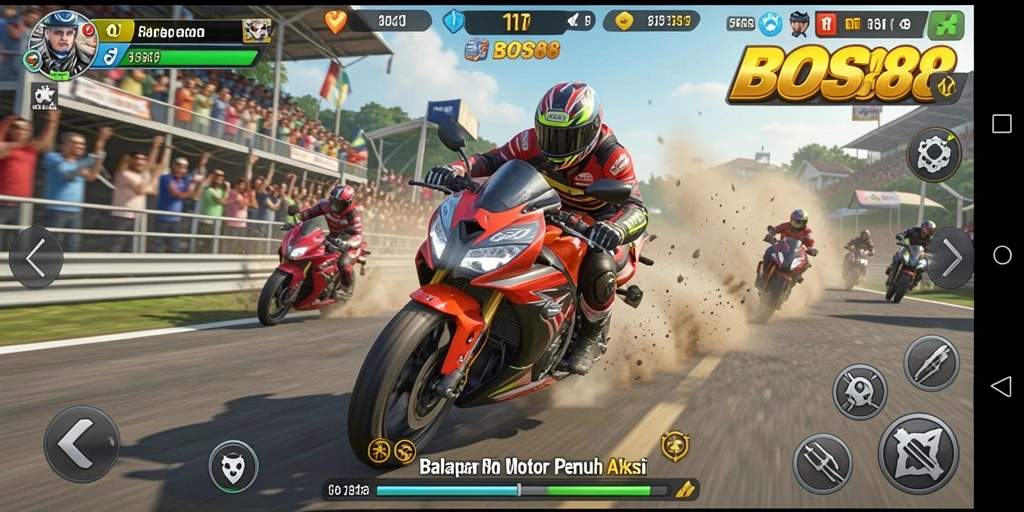 Tampilan seru dari balapan motor yang mendebarkan.