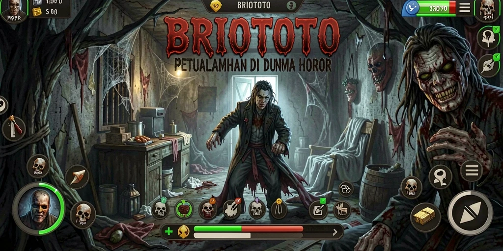 Tampilan gameplay BRIOTOTO yang menyeramkan dan atmosfer horor yang kuat.