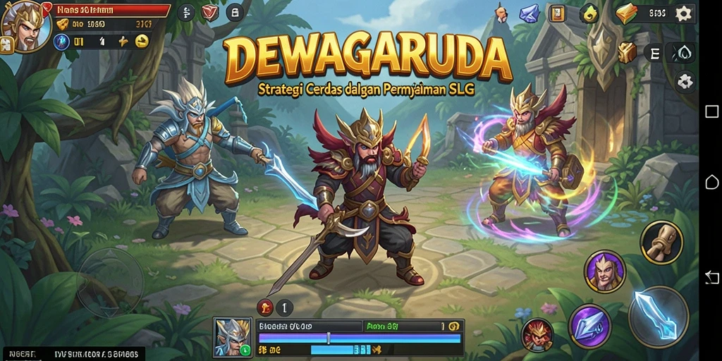 Screenshot utama DEWAGARUDA menampilkan pertempuran dinamis dan strategi permainan.