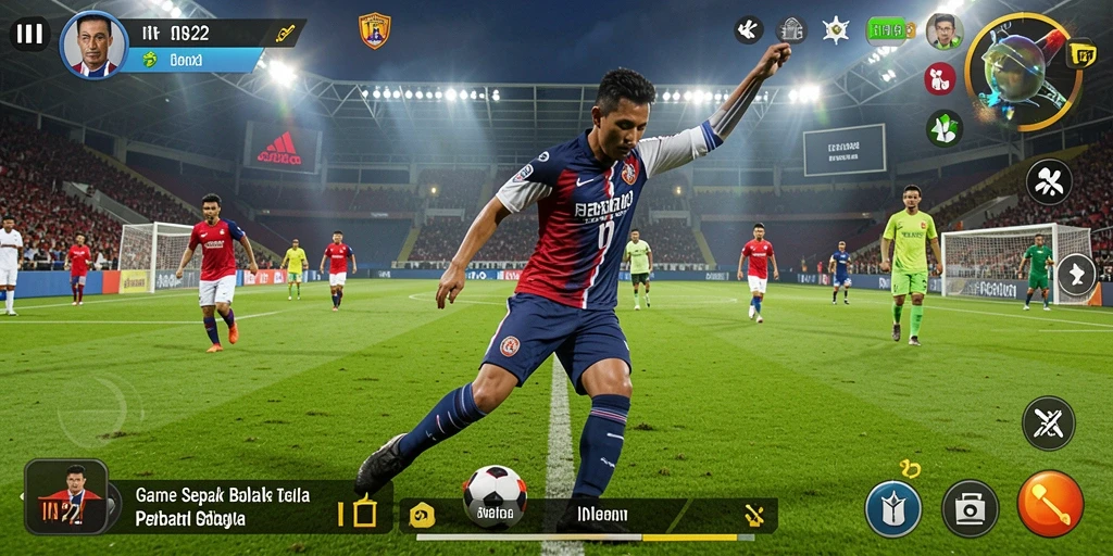 Tampilan gameplay seru dalam pertandingan sepak bola.