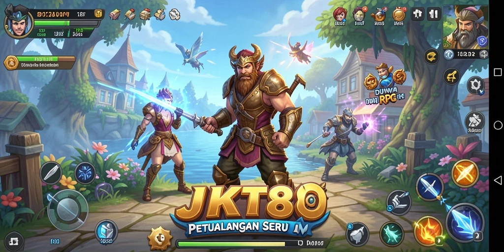 Screenshot utama JKT8 menampilkan aksi seru dalam petualangan RPG.