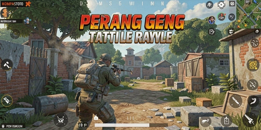 Tampilan layar pertempuran seru dalam game KOMPASTOTO Battle Royale.