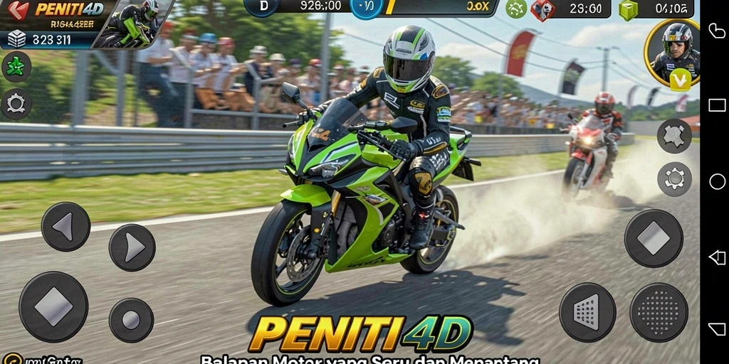 Tangkapan layar gameplay PENITI4D dengan motor balap yang mendebarkan.