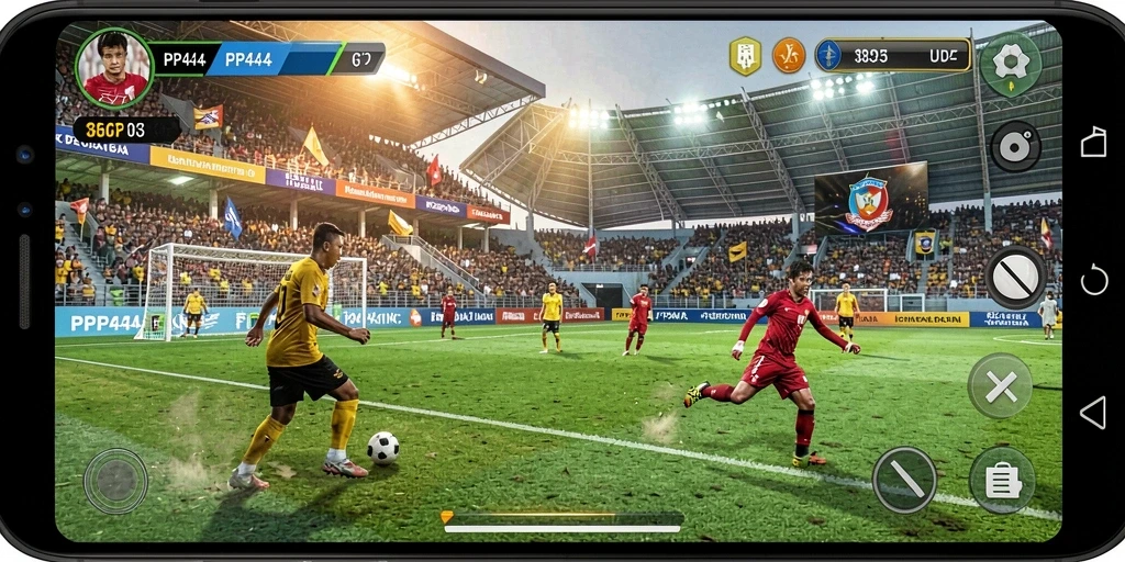 Tampilan gameplay PP444 yang mendebarkan dalam aksi sepak bola.
