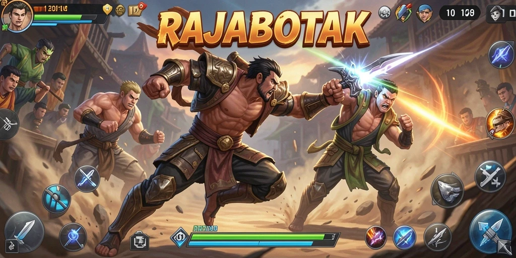 Screenshot gameplay RAJABOTAK menunjukkan pertarungan yang menegangkan dan seru.