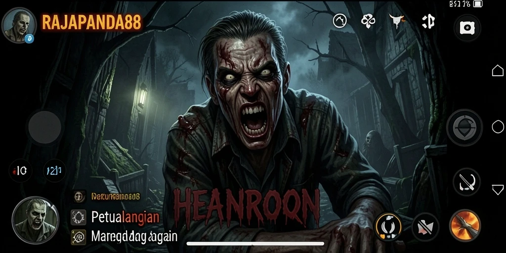 Screenshot gameplay RAJAPANDA88 menampilkan makhluk mengerikan dalam suasana mencekam.
