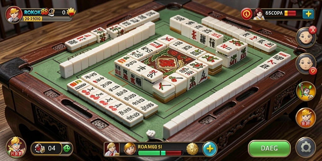 Tampilan layar utama ROKOK88 menampilkan gameplay Mahjong yang menegangkan.