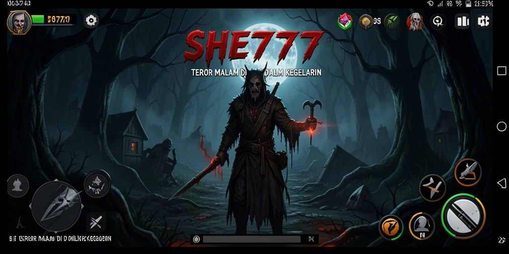 Gameplay menegangkan dari SHE777 dengan suasana yang menyeramkan.