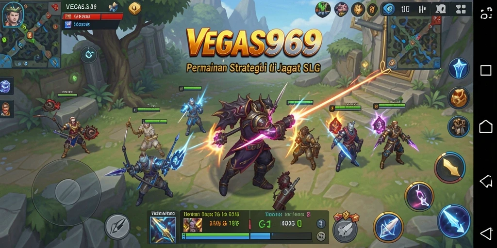 Screenshot permainan menunjukkan pertempuran strategis dalam VEGAS969.