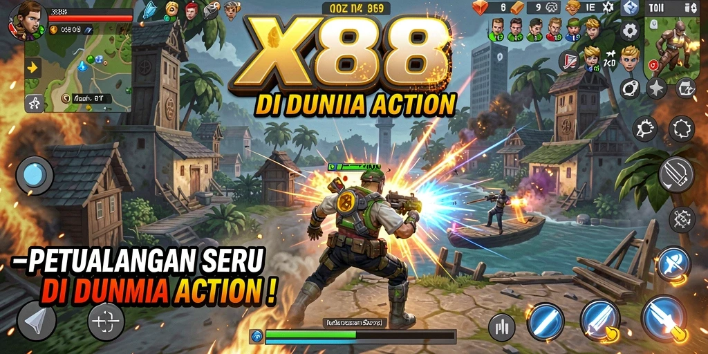 Screenshot X88 menampilkan aksi seru dalam battle game.